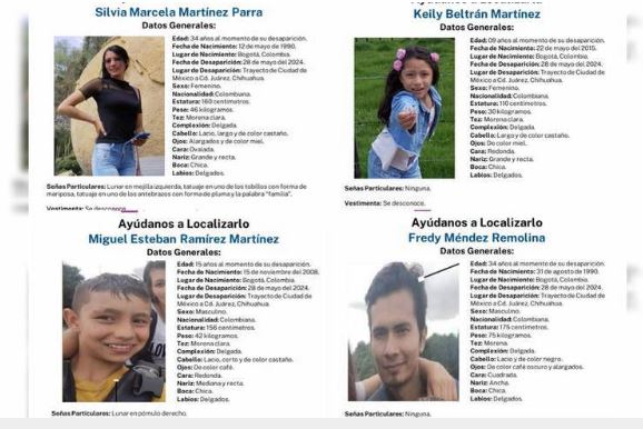  Desde su país, fue reportada la desaparición de la familia colombiana que iba a Juárez