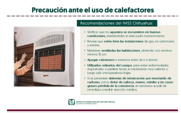  IMSS llama a la ciudadanía a usar con precaución artefactos de calefacción